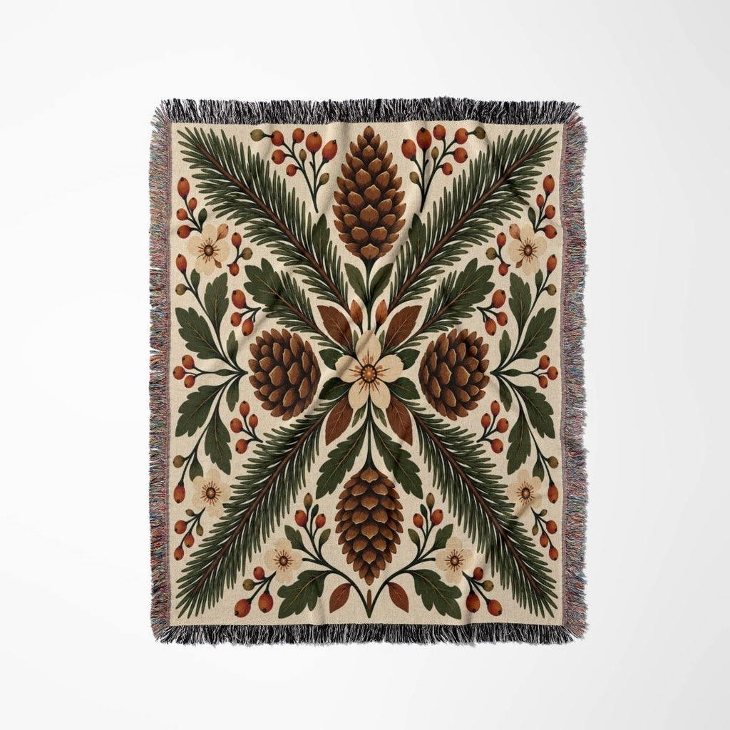 Pinecone & Spruce woven blanket flat lay showing the pattern