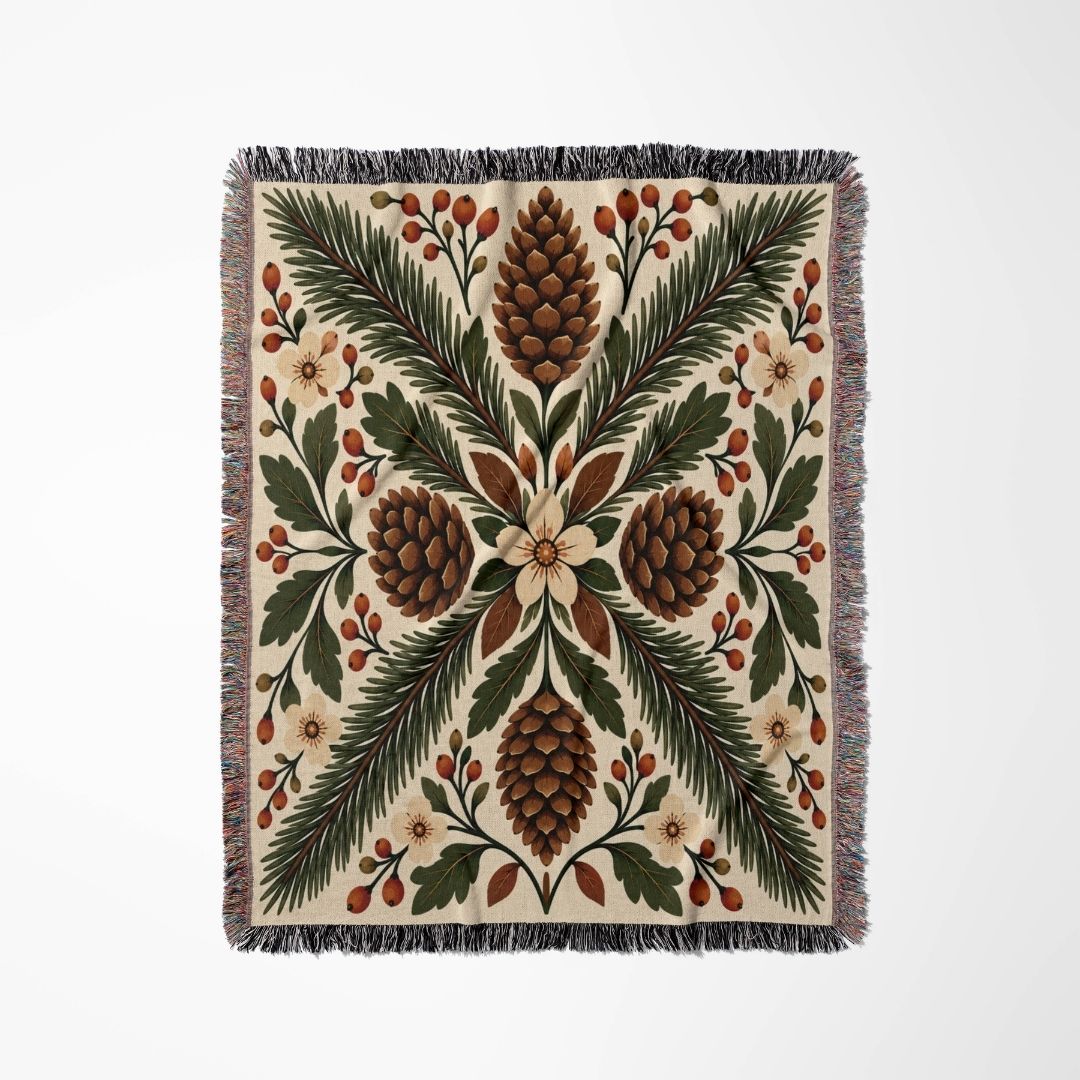 Pinecone & Spruce woven blanket flat lay showing the pattern
