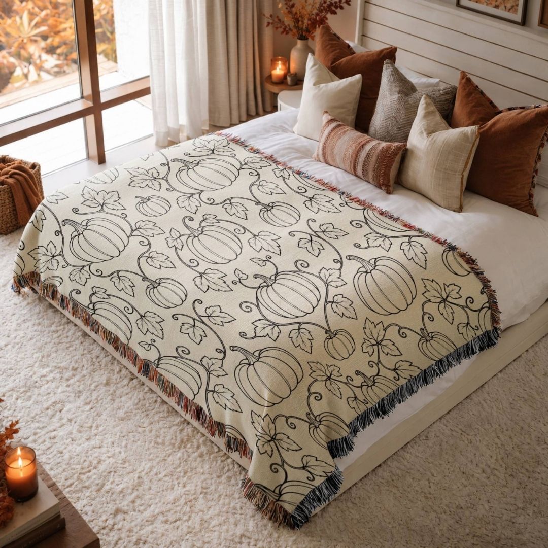 Pumpkin Damask Woven Blanket