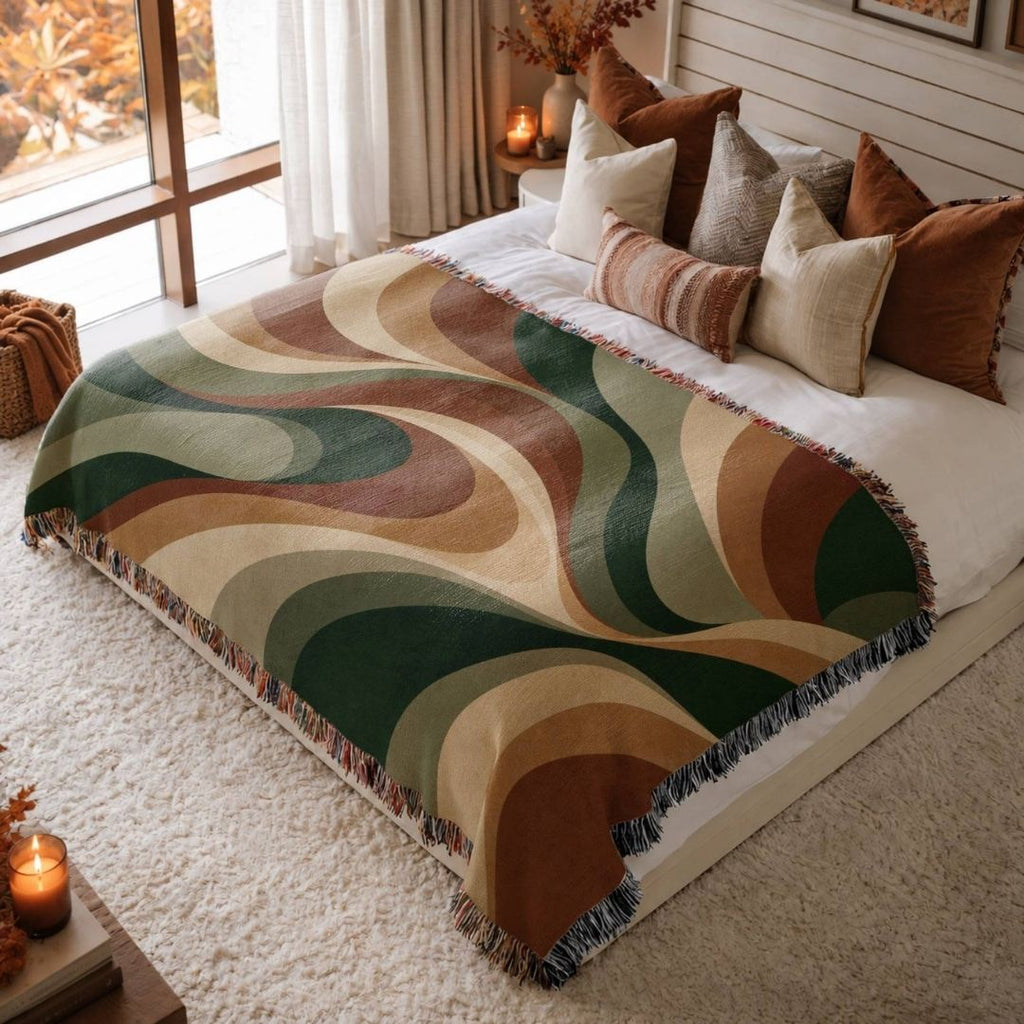 Rustic Horizons jacquard woven blanket on a queen bed