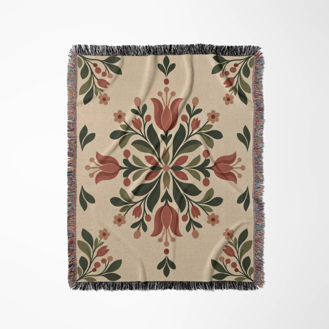 Tulip Heirloom woven blanket flat lay showing the pattern