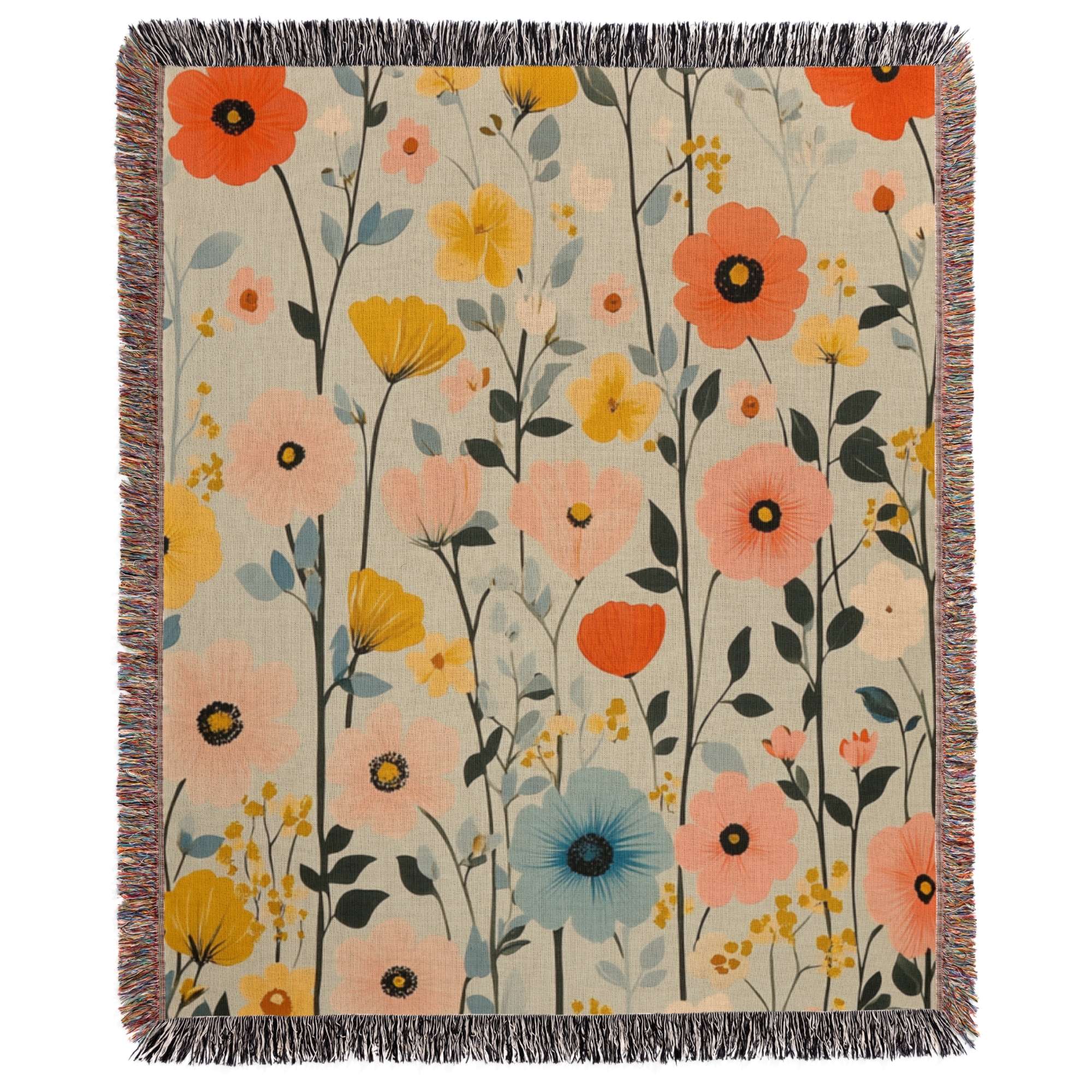Vintage retro minimalistic flower inspired Woven Blanket