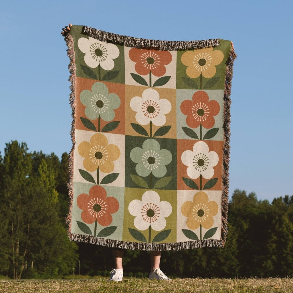 Vintage Petals woven throw blanket outdoors