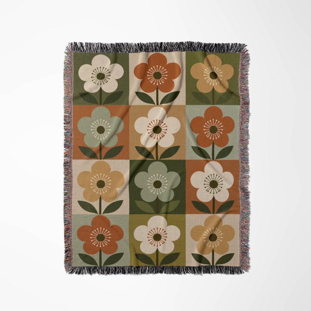 Vintage Petals woven blanket flat lay showing the pattern