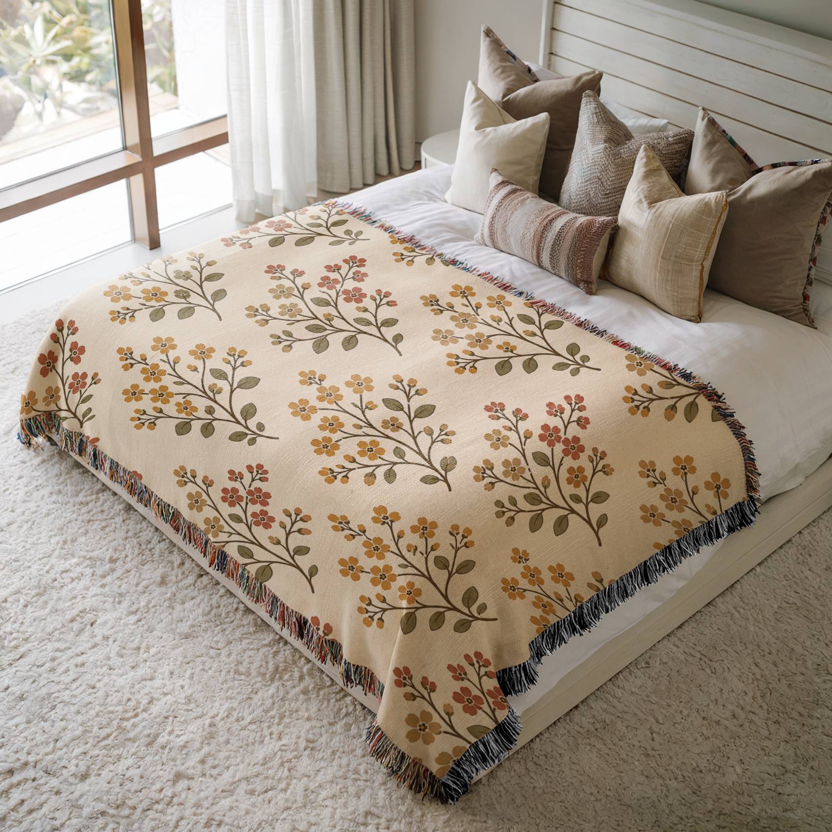 Golden Petals Woven Blanket