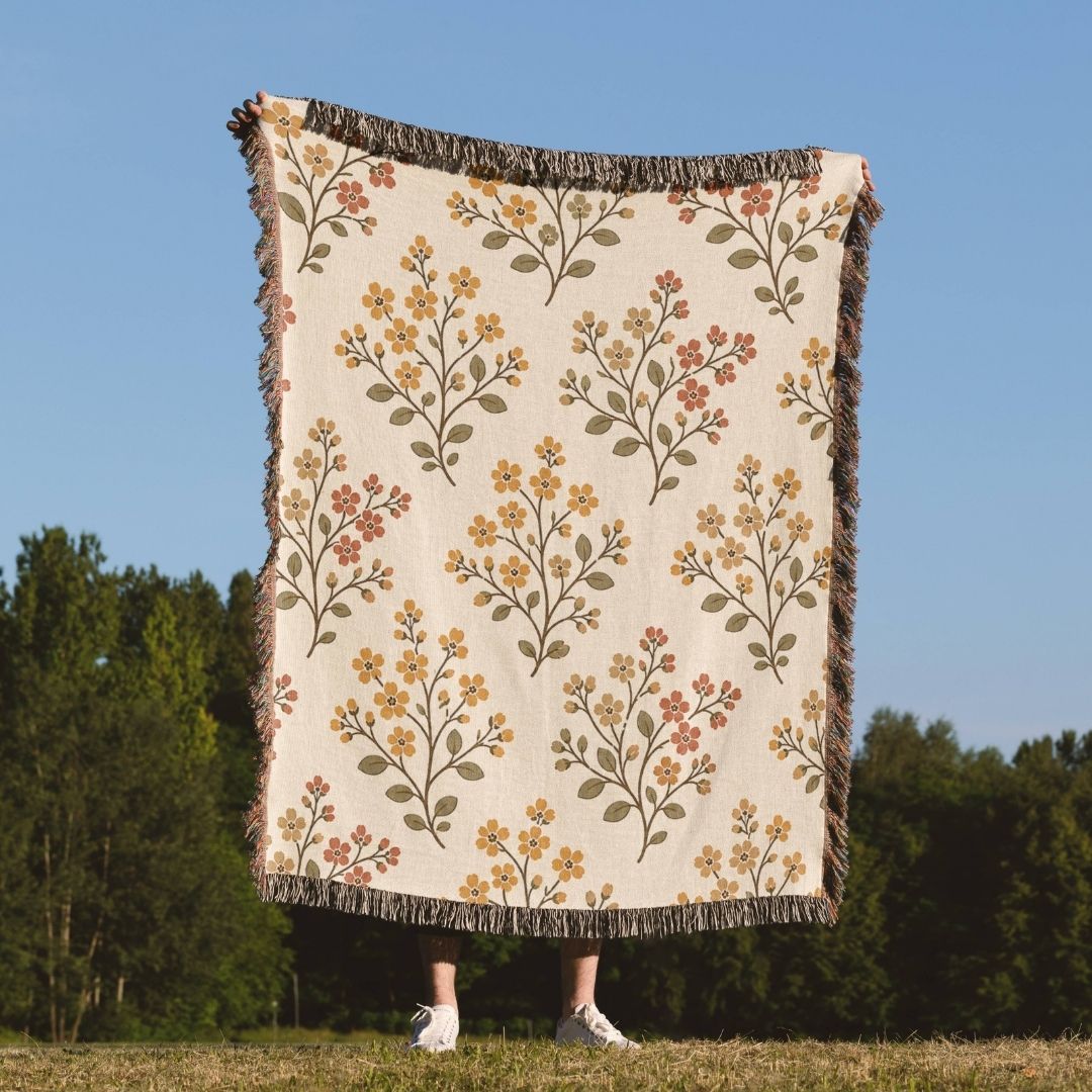 Golden Petals Woven Blanket