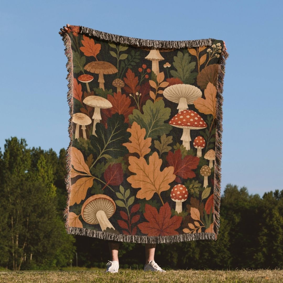 Woodland Mushroom Woven Blanket