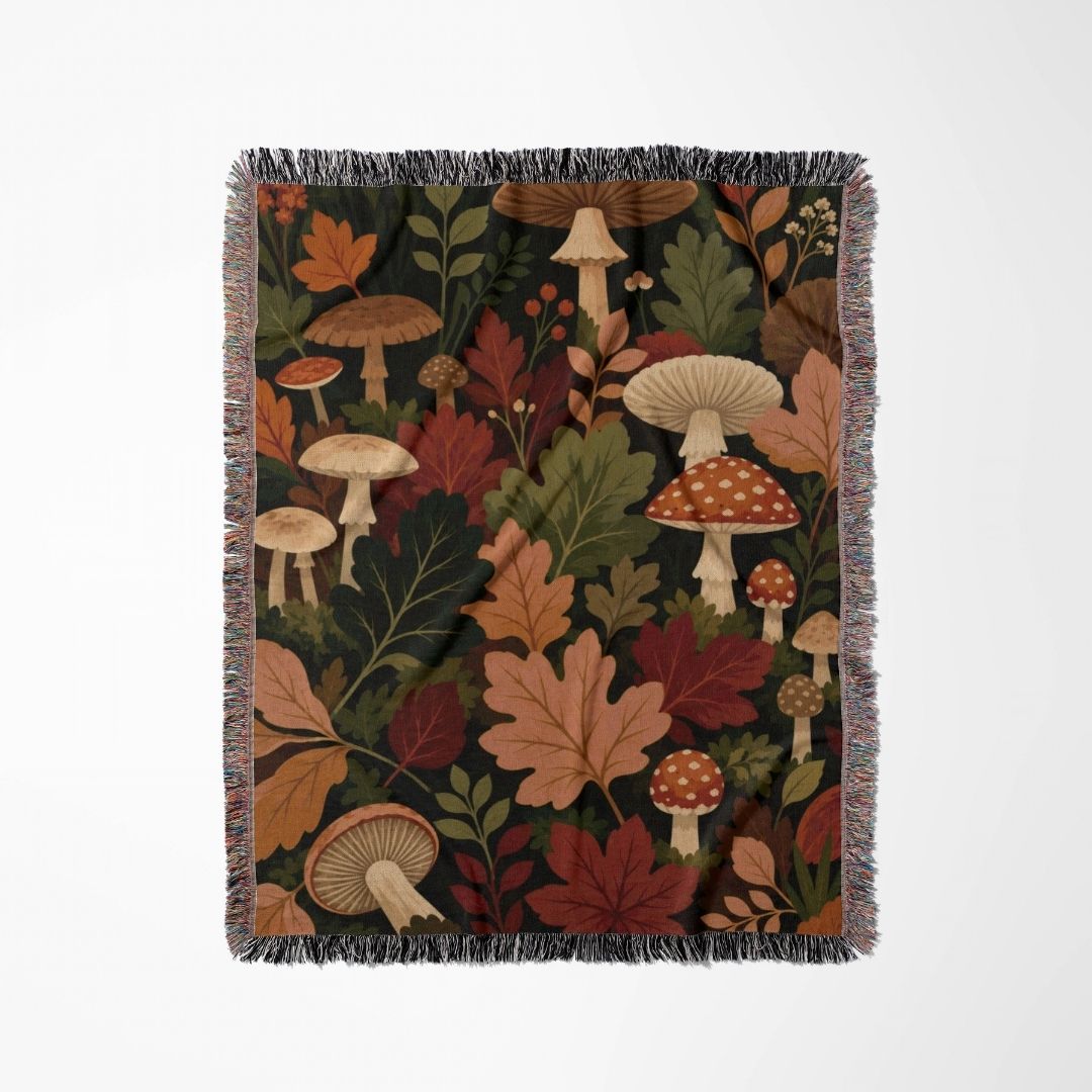 Woodland Mushroom Woven Blanket