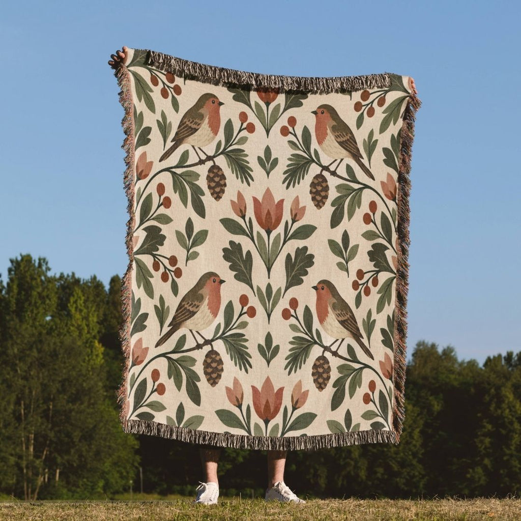 Woodland Robin Woven Blanket