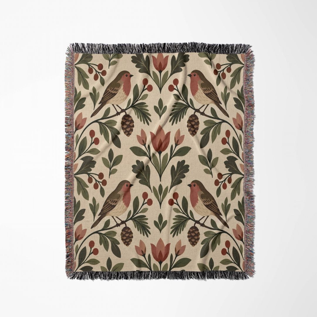 Woodland Robin Woven Blanket