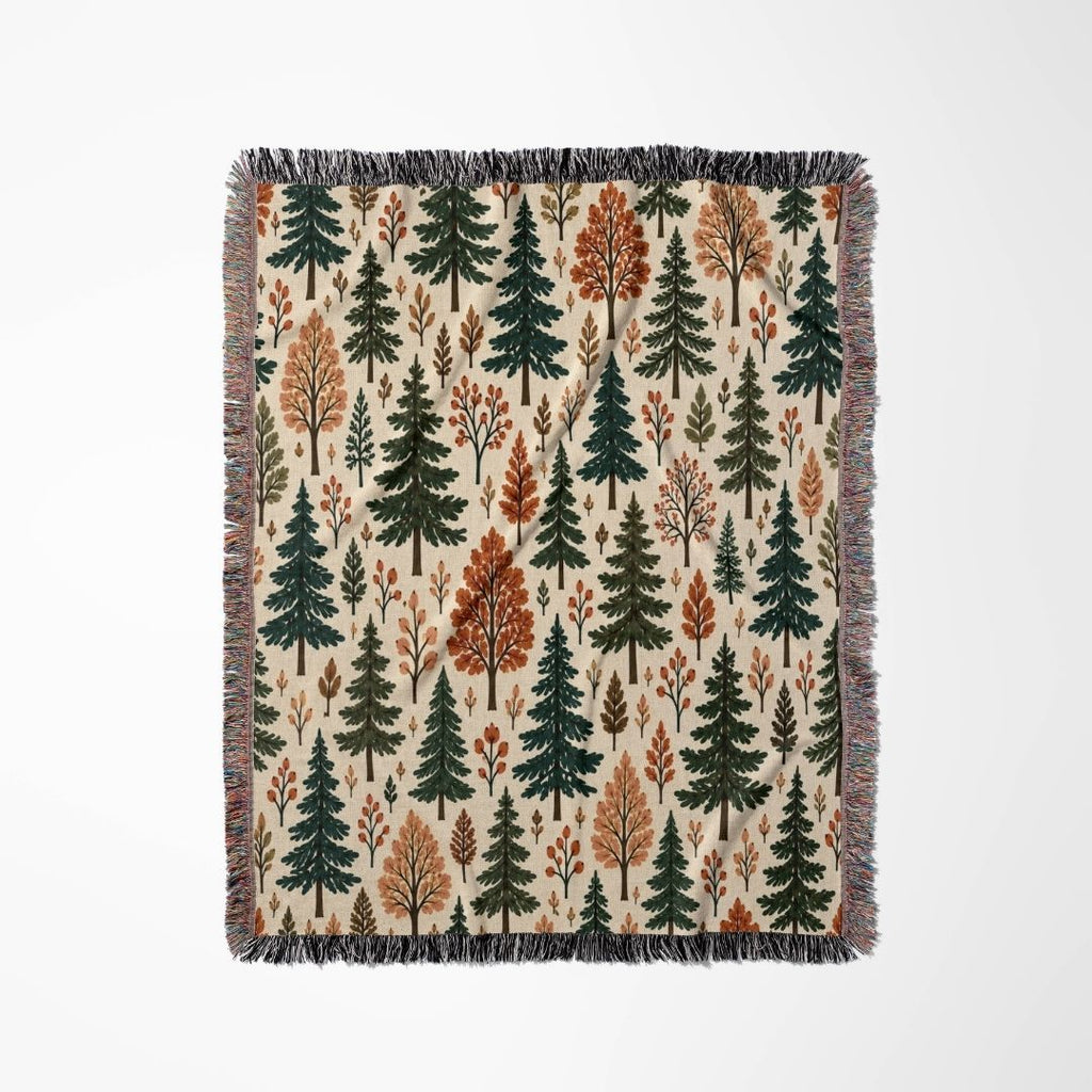 Woodland Canopy woven blanket flat lay showing the pattern