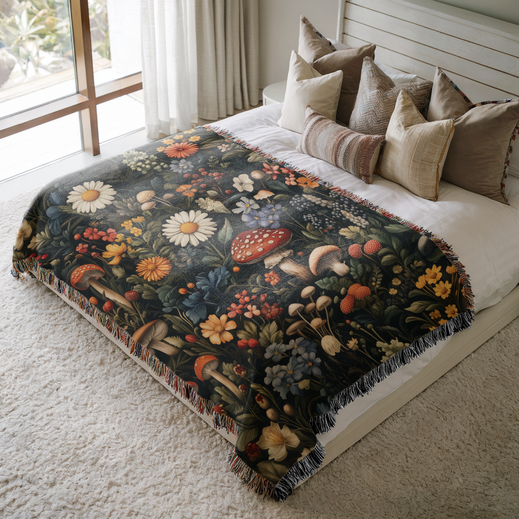 a bed with a blanket on top of it