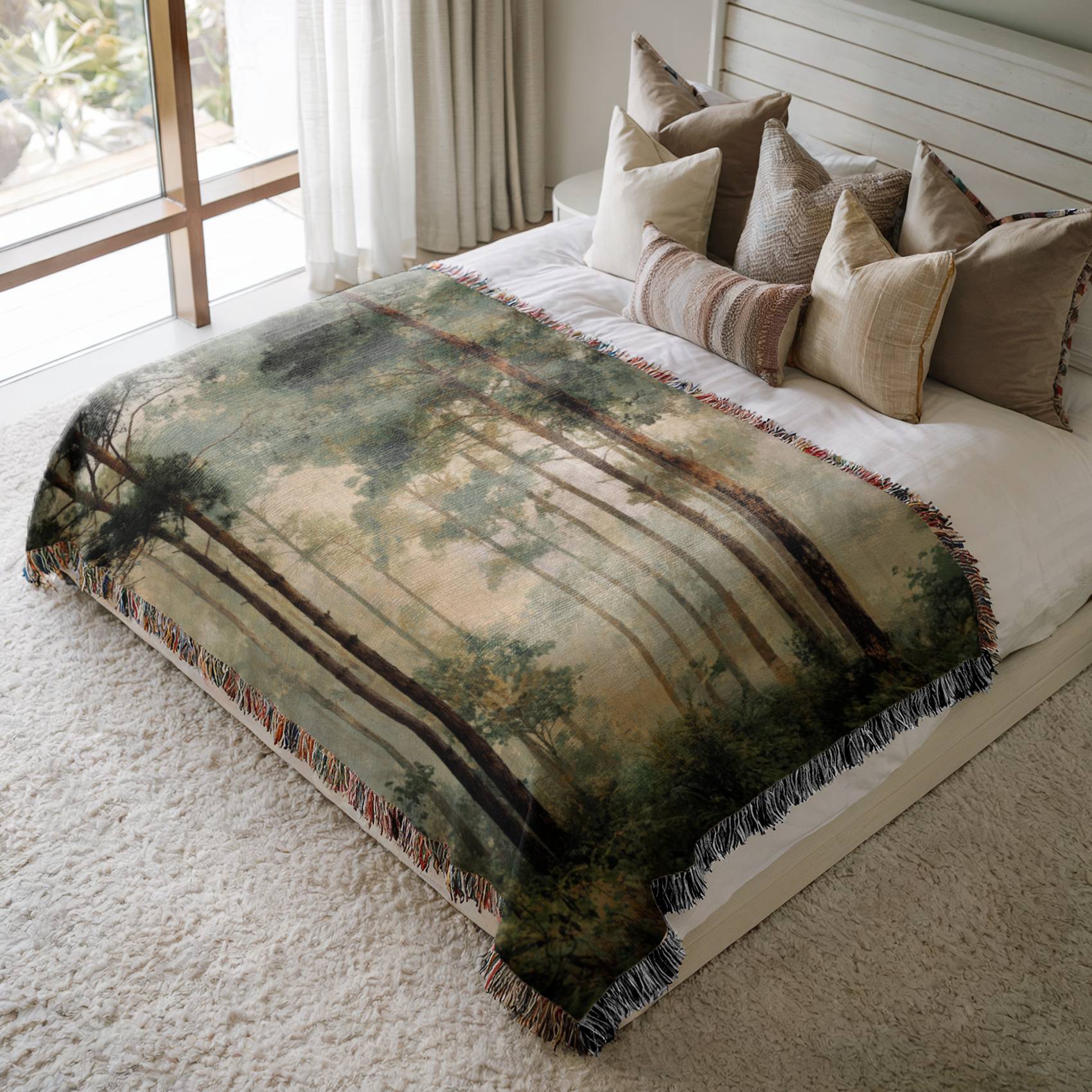 a bed with a large blanket on top of it