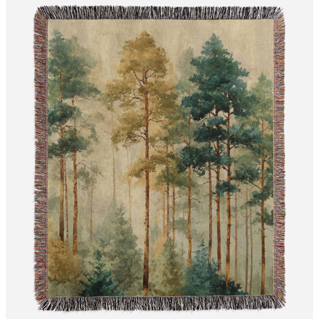 a tapestry with a forest scene on it