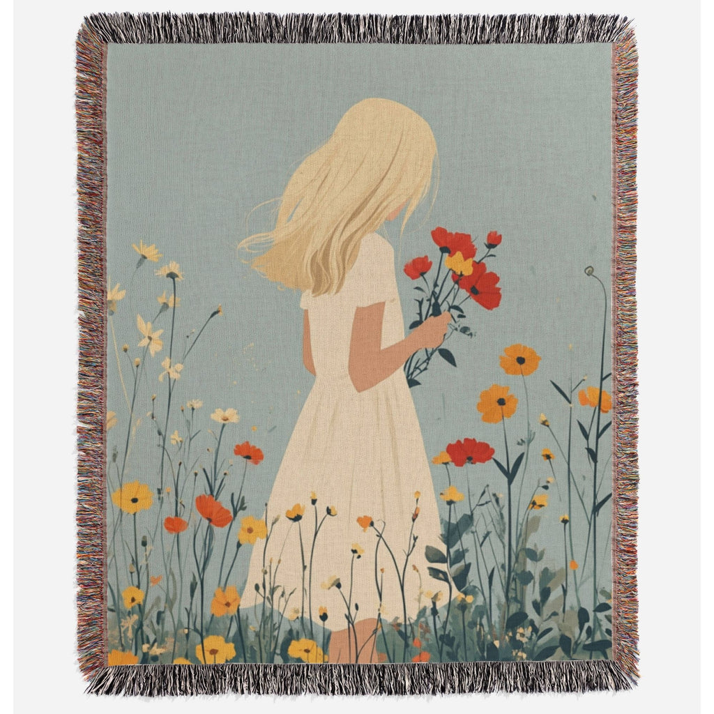 a picture of a girl in a field of flowers