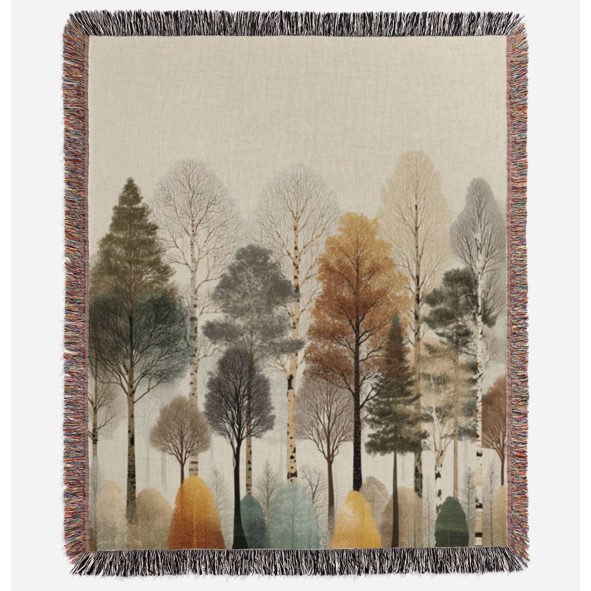 a tapestry of a forest with trees and leaves