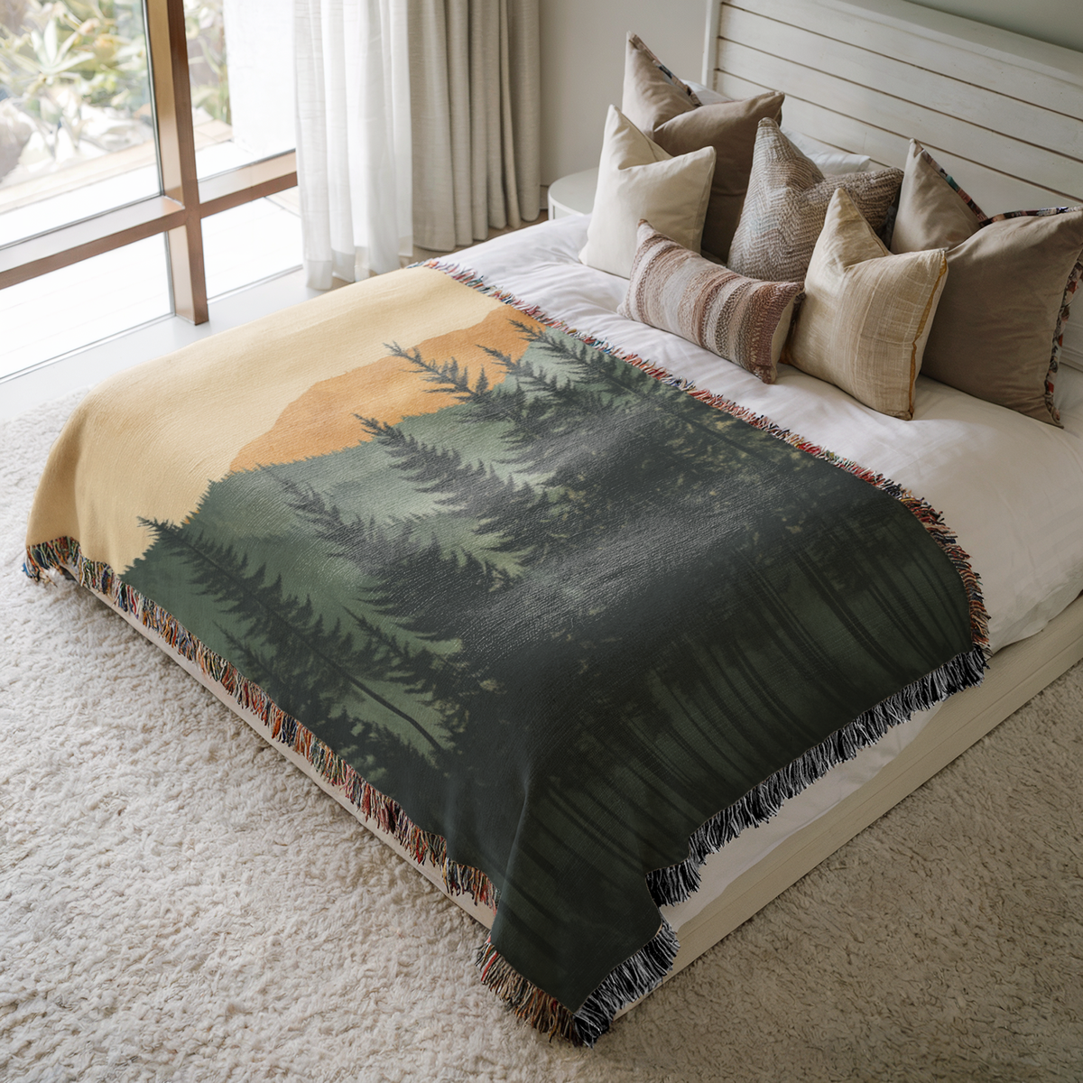 Mystic Pines forest Woven Blanket | Havelli Nordic