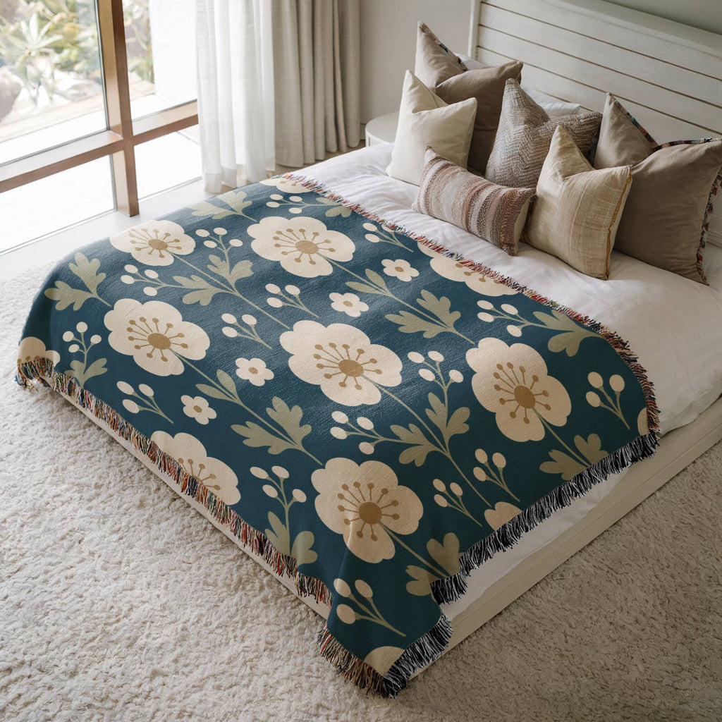 Folk Floral Woven Blanket
