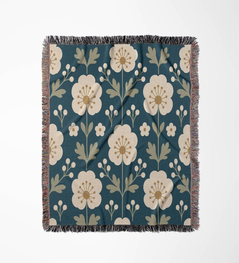 Folk Floral Woven Blanket