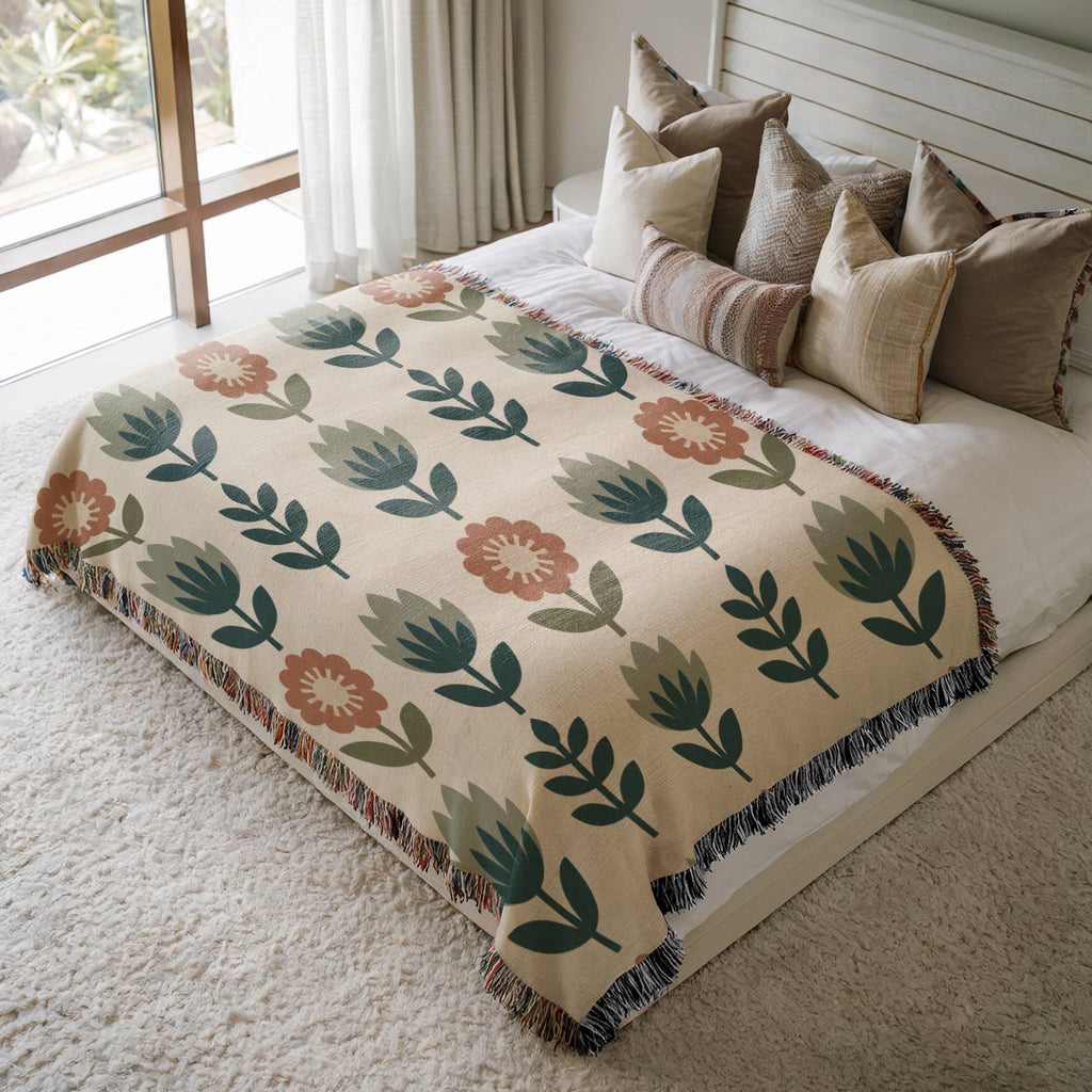 Nordic Poppy Field Woven Blanket