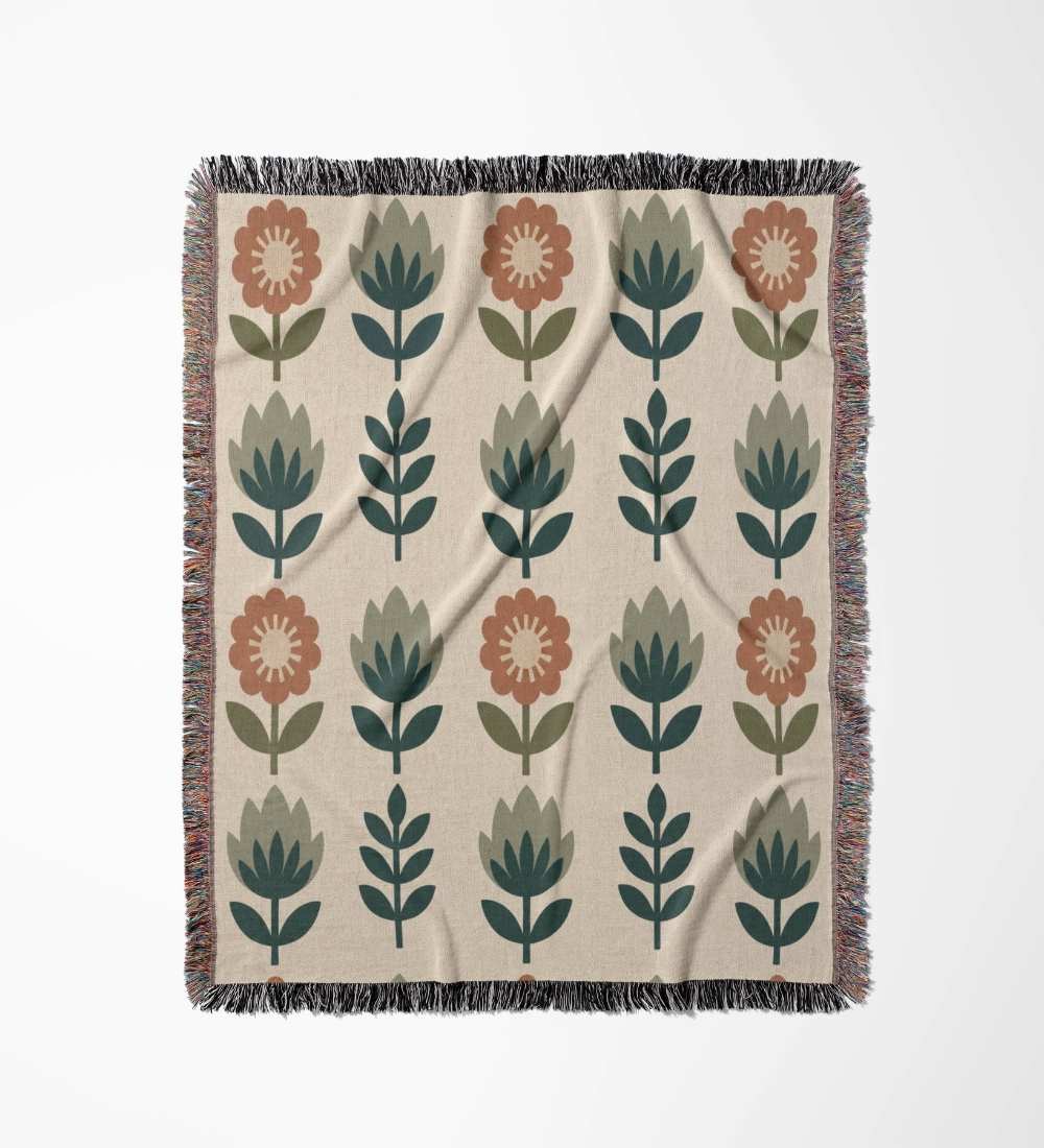 Nordic Poppy Field Woven Blanket