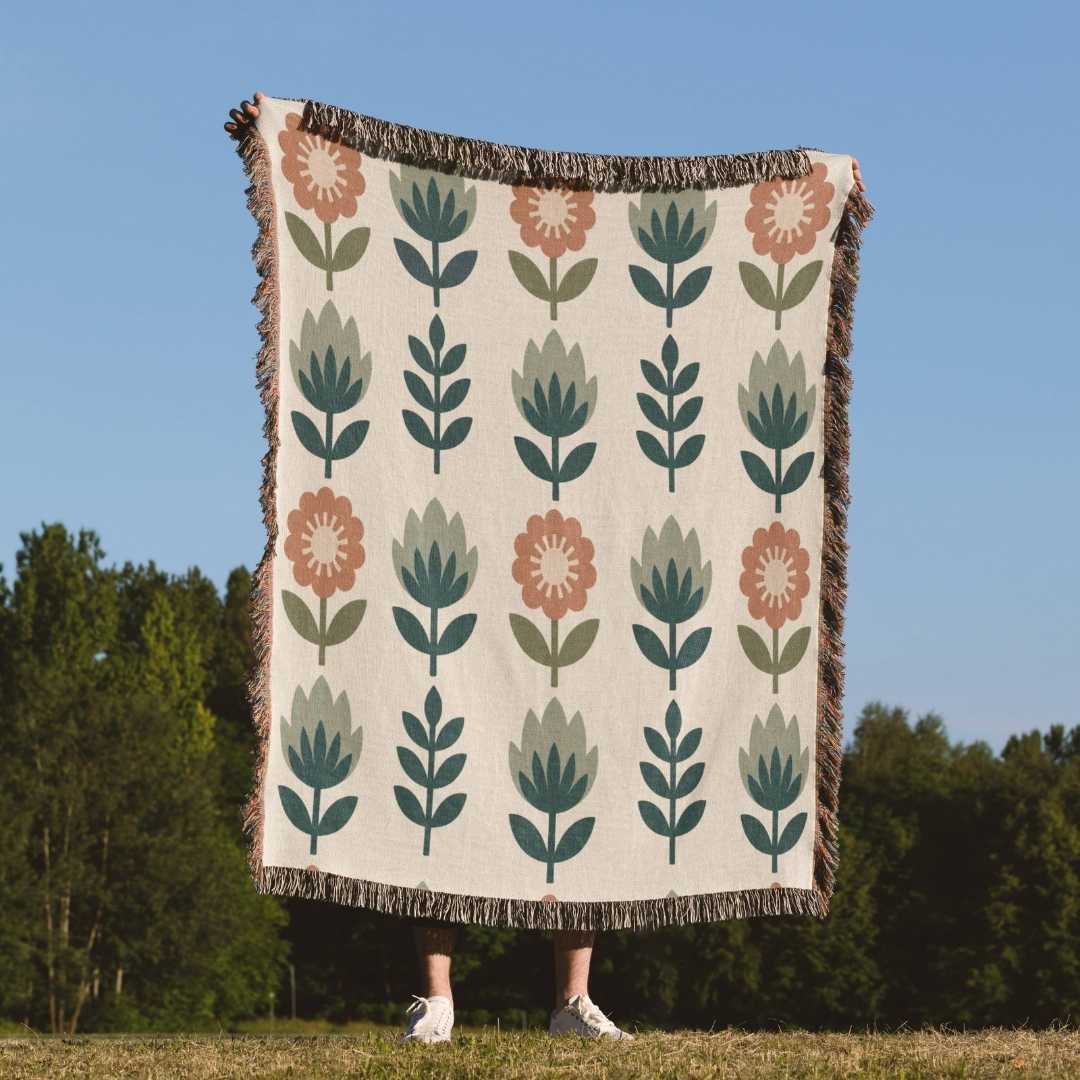Nordic Poppy Field Woven Blanket