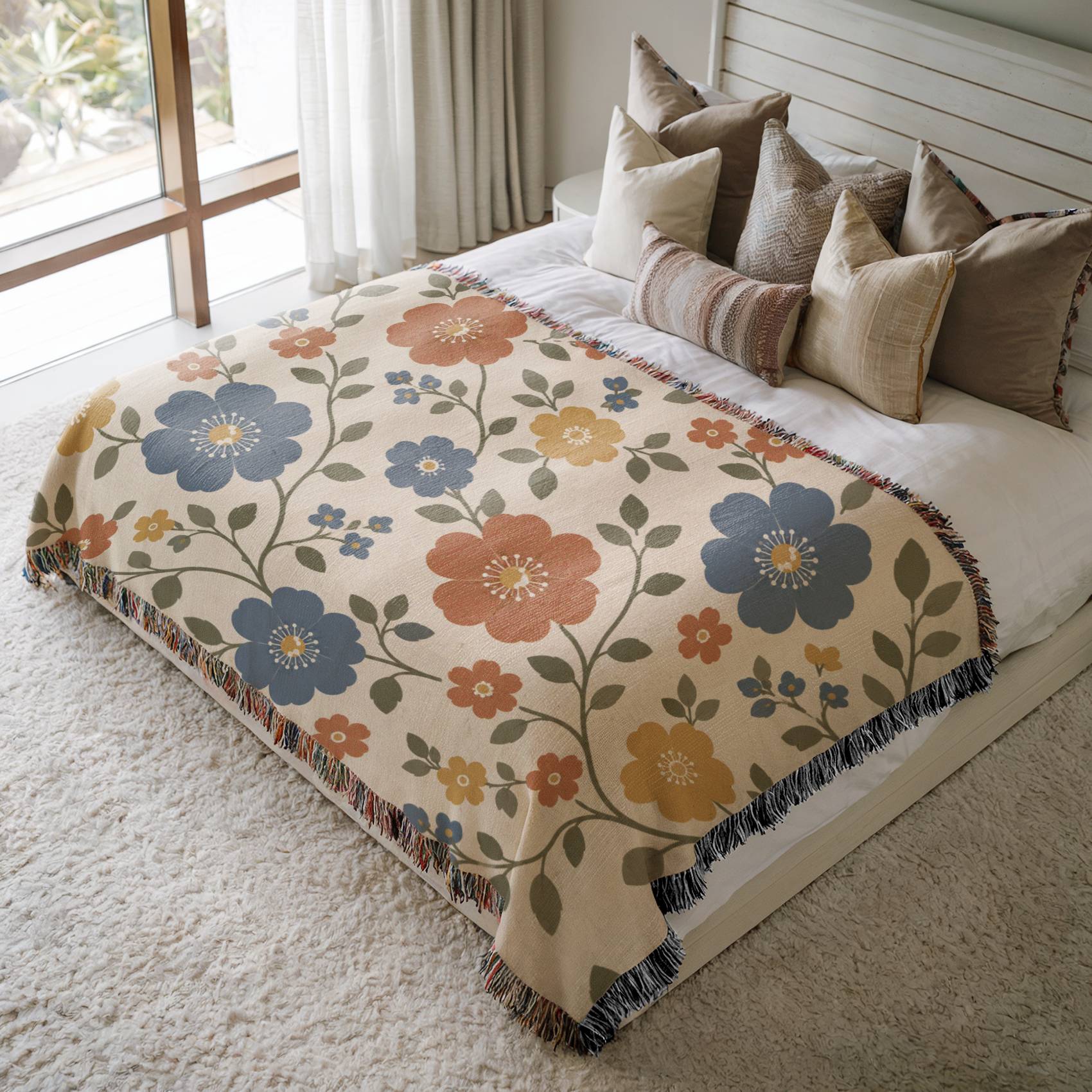 Nordic Vintage Floral Woven Blanket