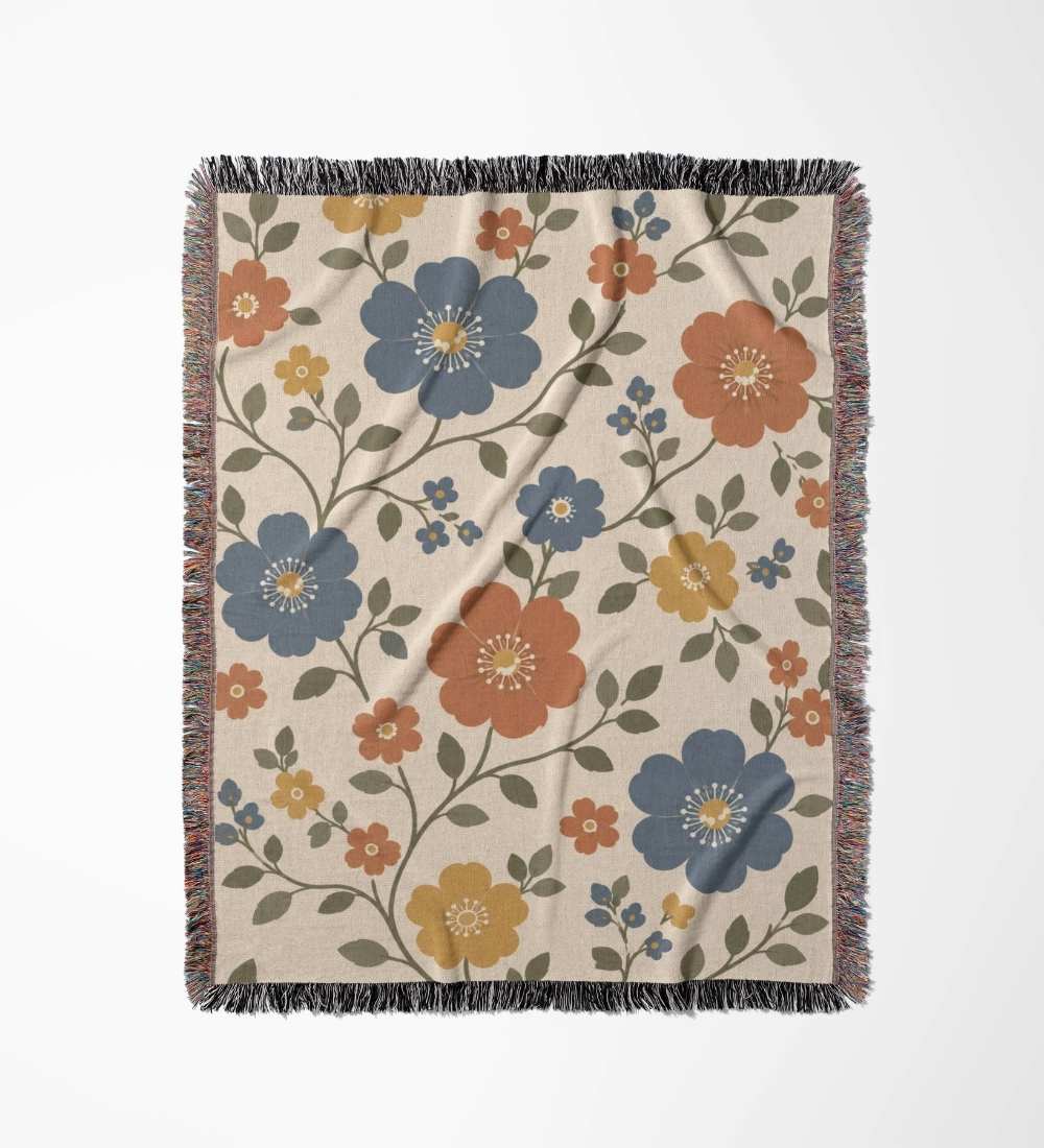 Nordic Vintage Floral Woven Blanket