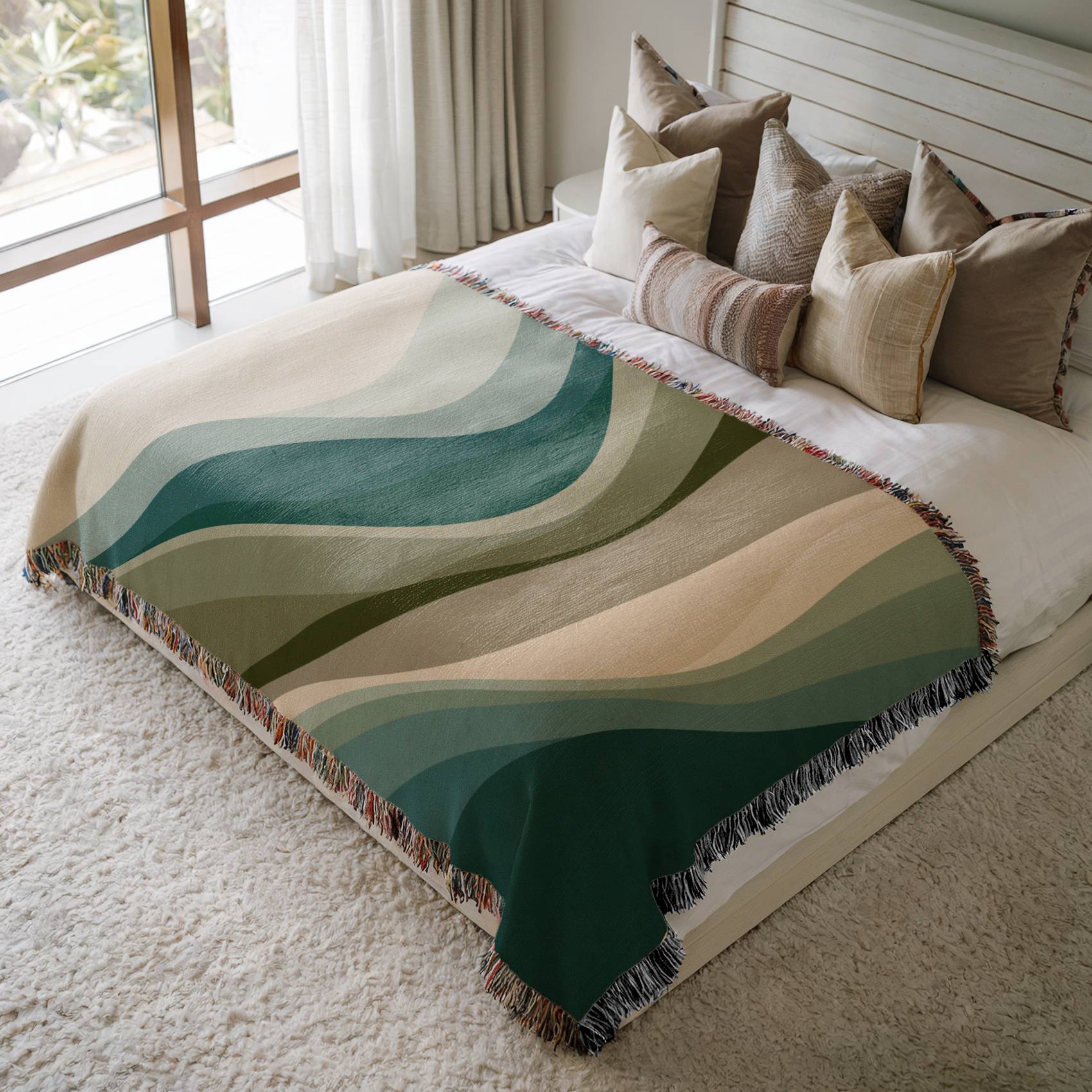 Evergreen Waves Woven Blanket