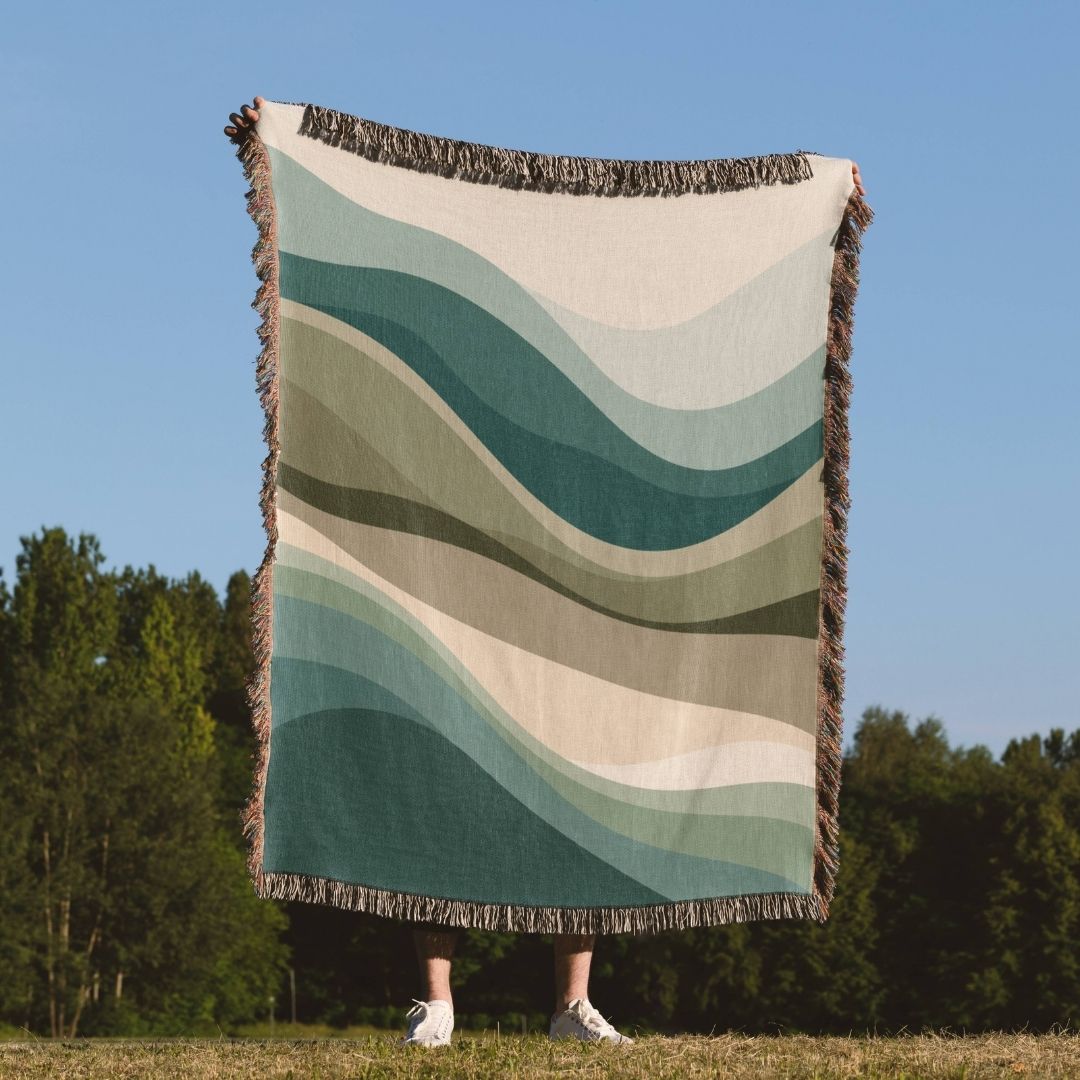 Evergreen Waves Woven Blanket