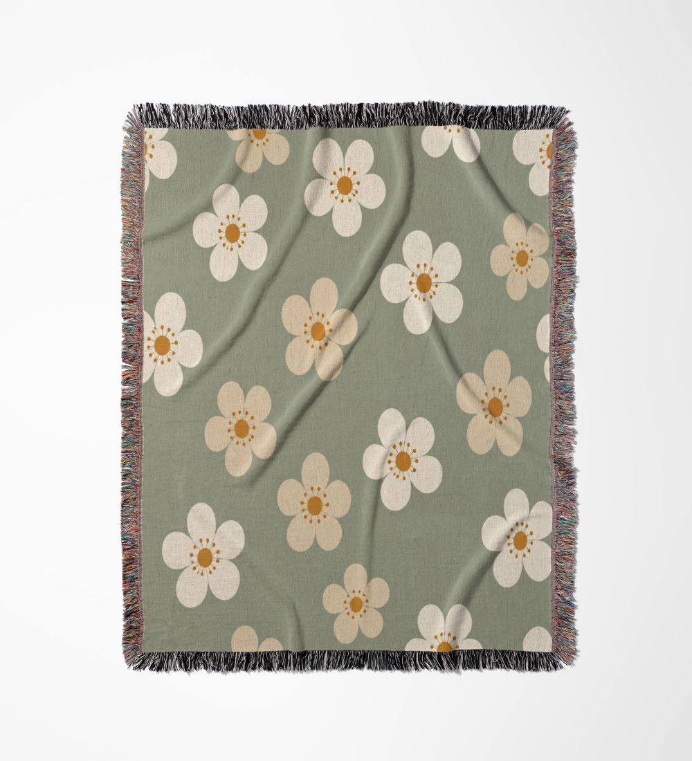 Sage Daisy Woven Blanket