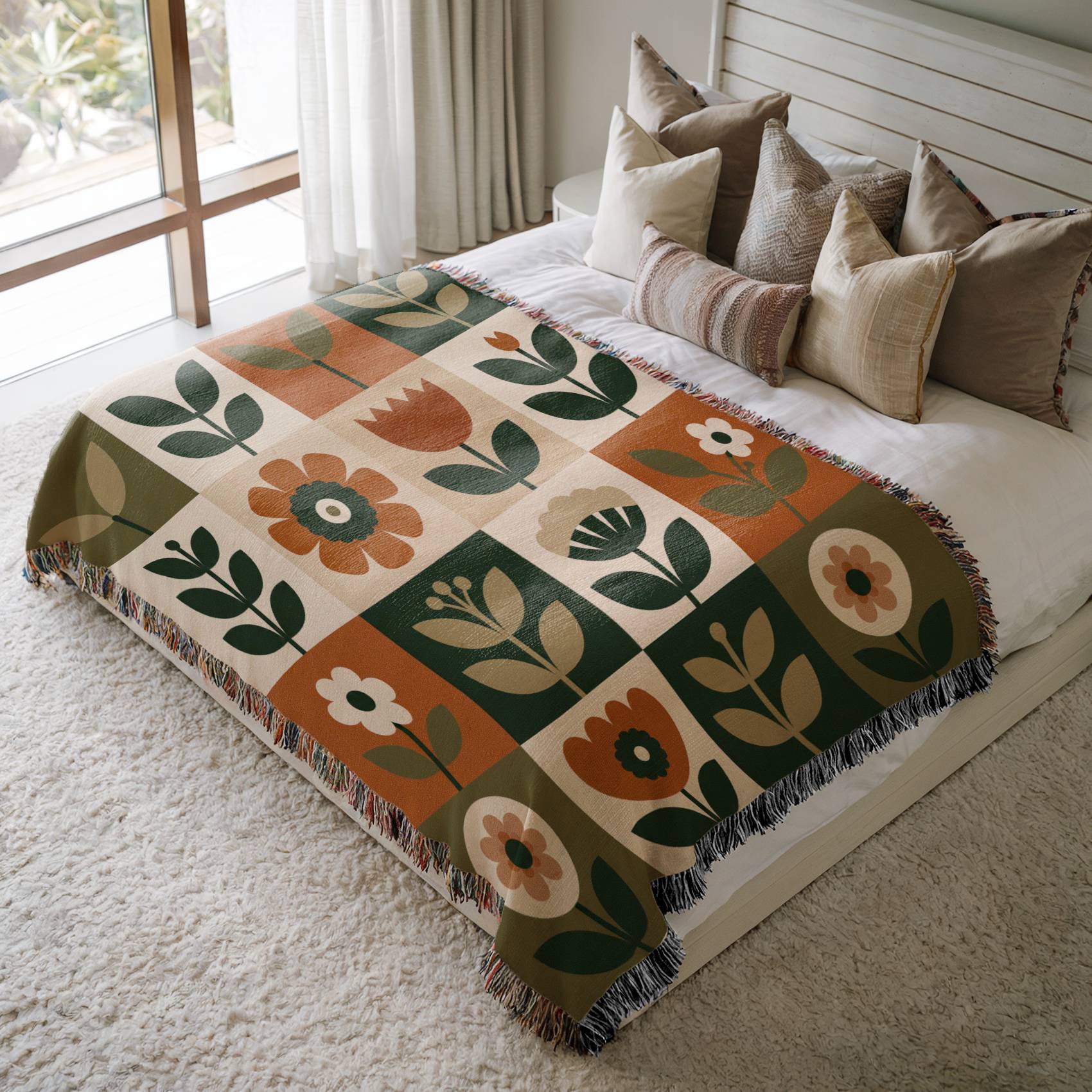 Scandinavian Wild Rose Woven Blanket